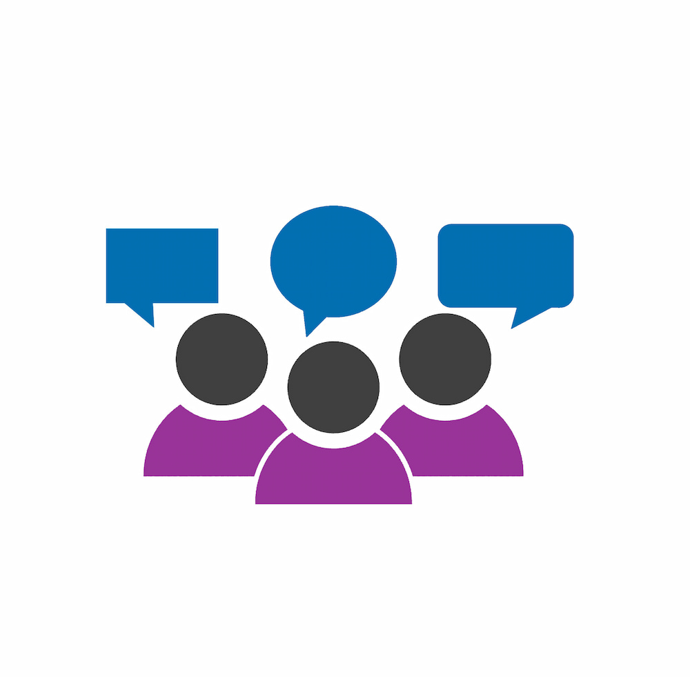 graphic of 3 people with speech bubbles